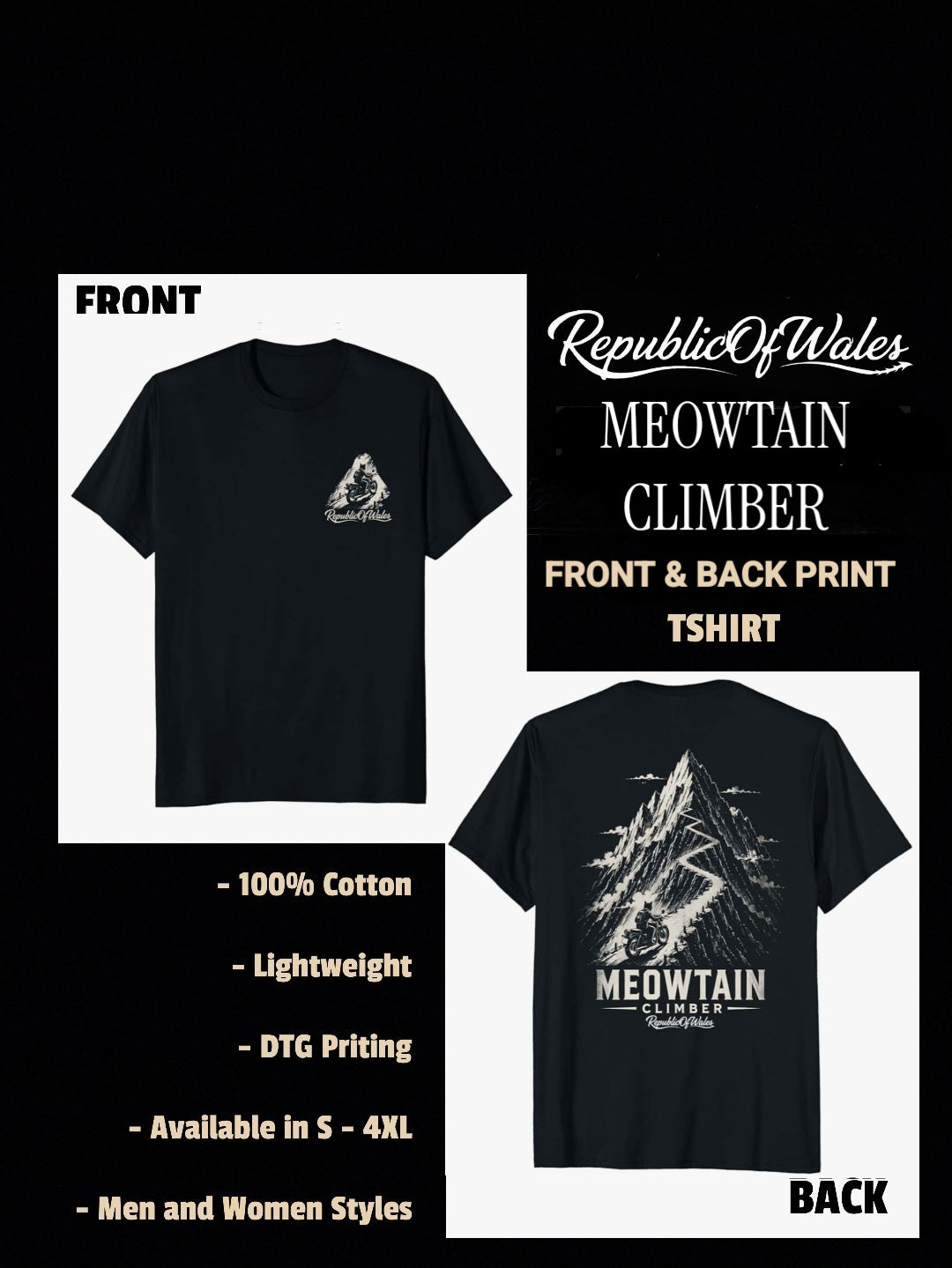 MEOWTAIN CLIMBER - FRONT AND BACK T-SHIRT